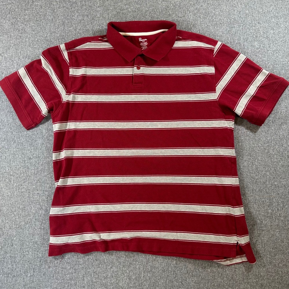 Penmans Mens XL Polo Shirt Burgundy Red Grey‎ Striped Cotton Short Sleeve Top